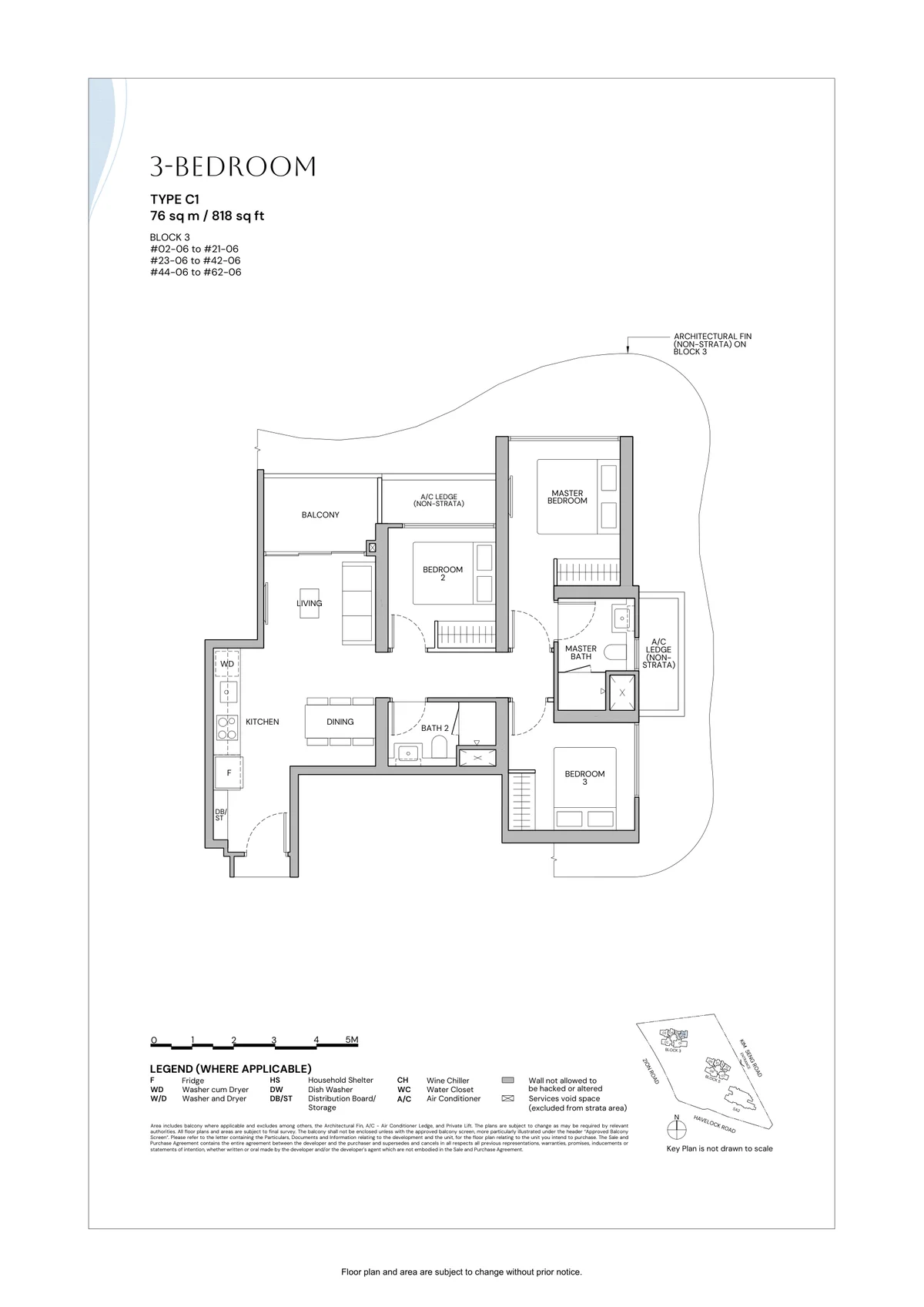 Zyon Grand Type C1 3-Bedroom floor plan 818 sqft