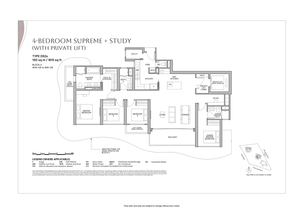 Zyon Grand Type DS2s 4-Bedroom Supreme plus Study floor plan 1615 sqft with private lift