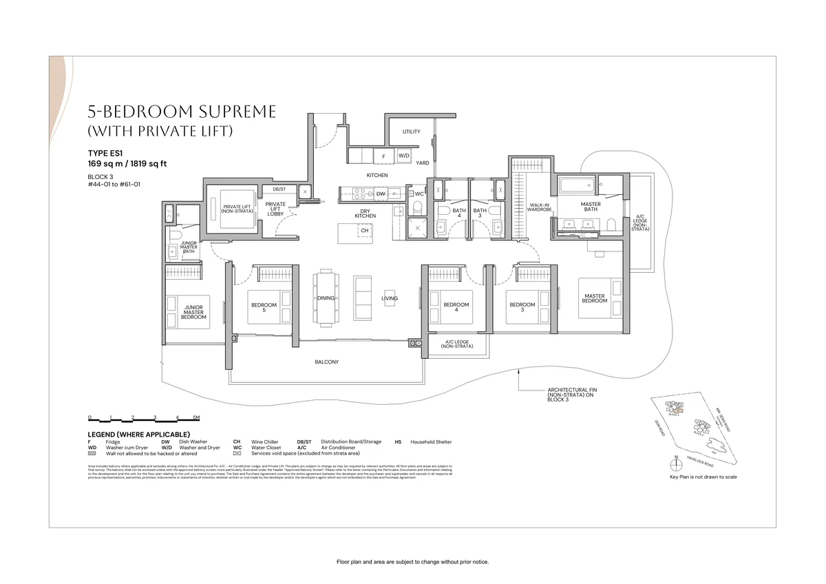 Zyon Grand Type ES1 5-Bedroom Supreme floor plan 1819 sqft with private lift